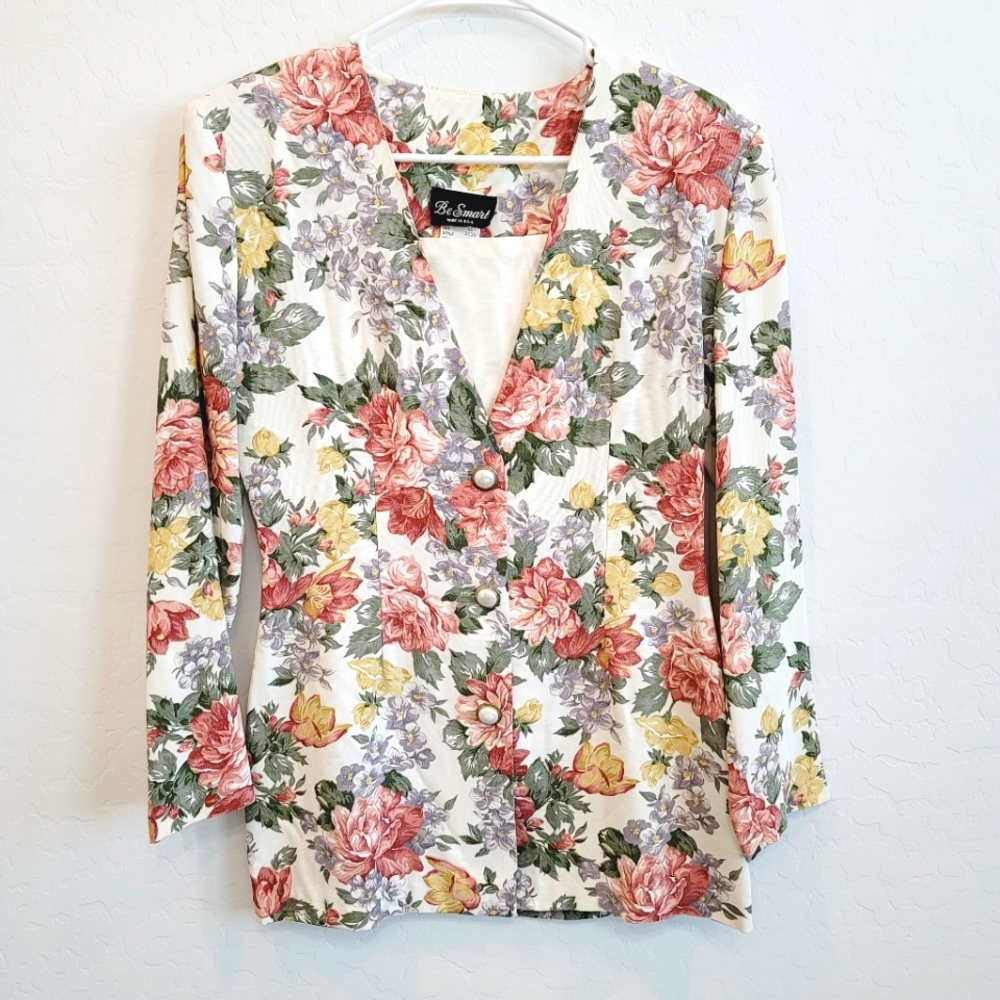 Be Smart Vintage Floral Print Blazer Jacket Women's Size 7/8